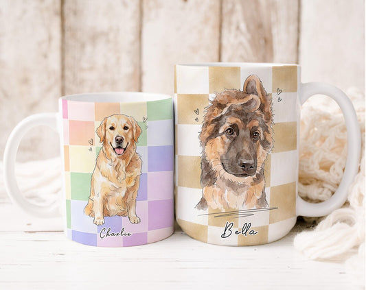 Custom Pet Watercolor Coffee Mug checkered