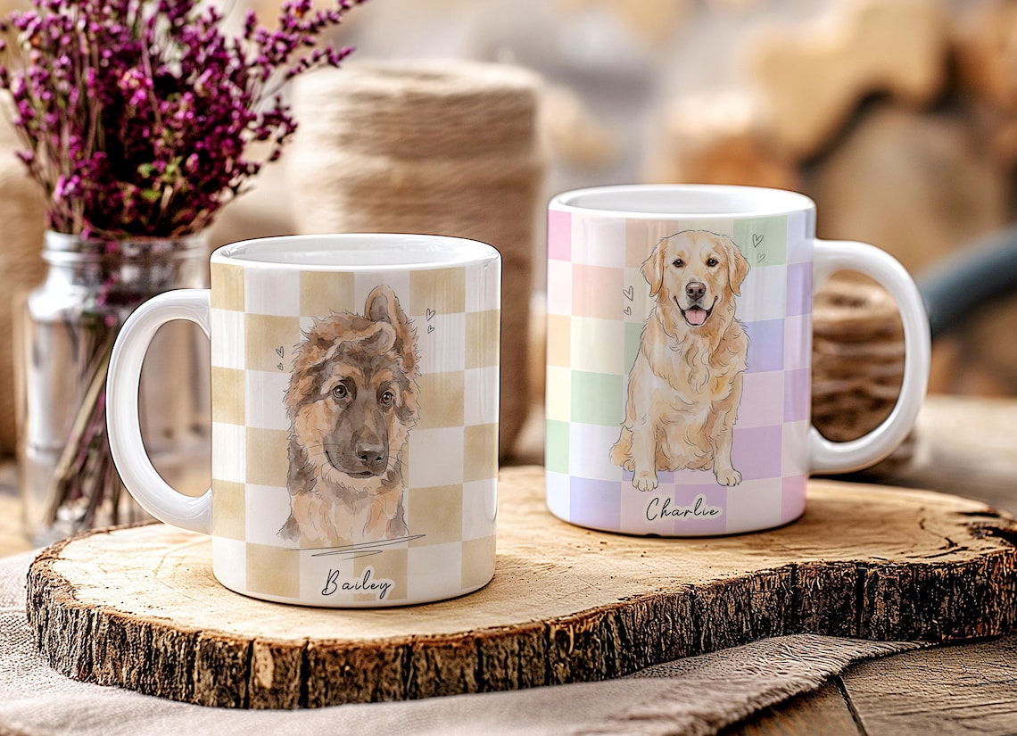 Custom Pet Watercolor Coffee Mug checkered