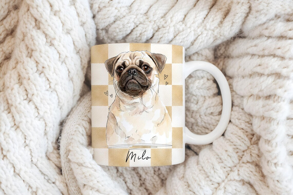 Custom Pet Watercolor Coffee Mug checkered