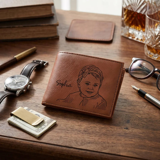 Custom engraved mens leather wallet