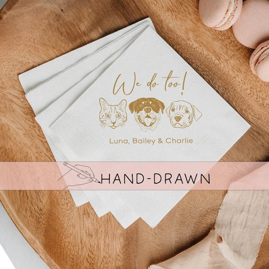 Custom Pet Cocktail Napkins Hand Drawn