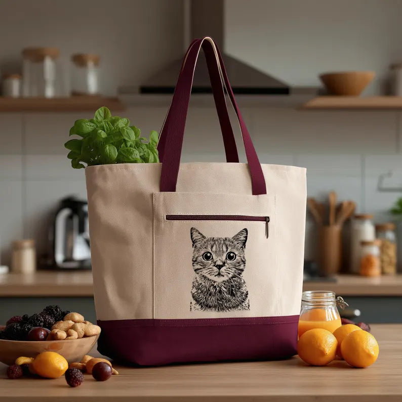 Custom Pet Zippered Canvas Shopping Tote Bag