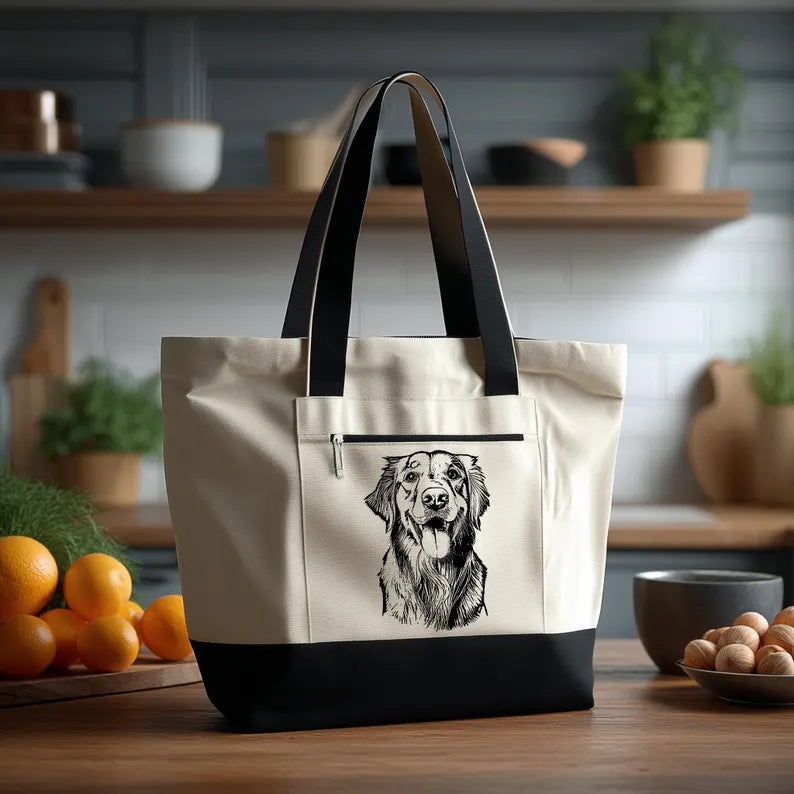Custom Pet Zippered Canvas Shopping Tote Bag