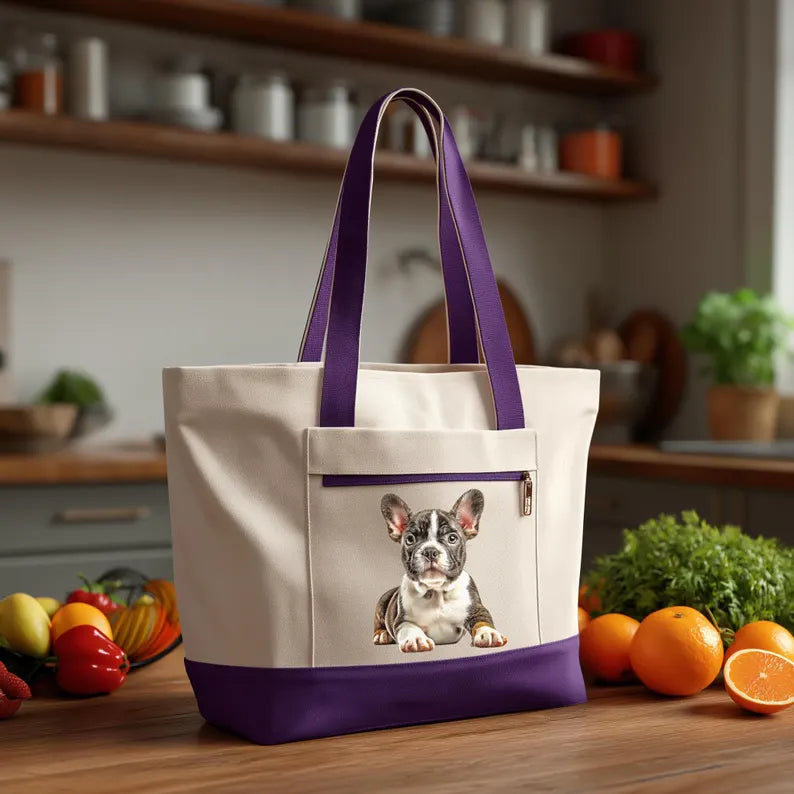 Custom Pet Zippered Canvas Shopping Tote Bag