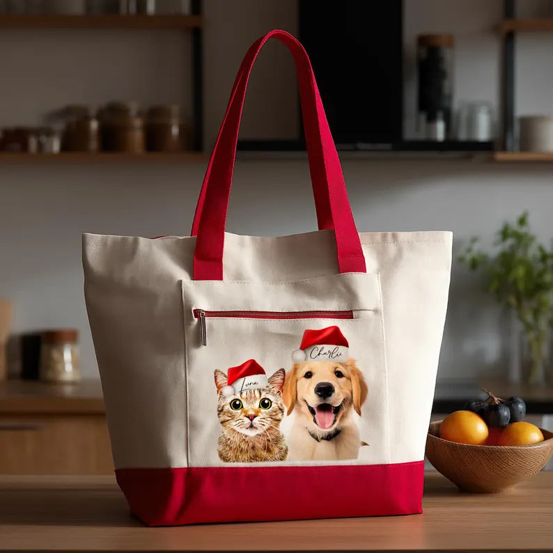 Custom Pet Zippered Canvas Shopping Tote Bag