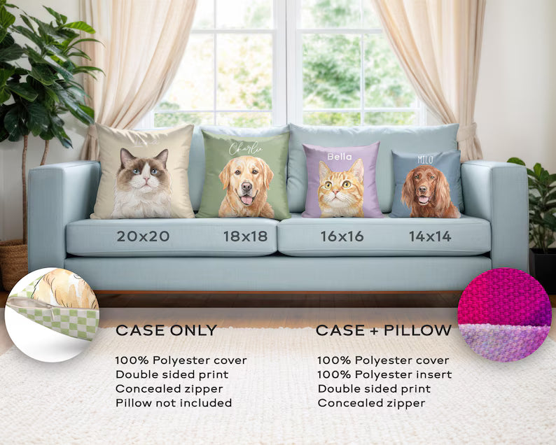Custom Pet Pillow from photo Watercolor
