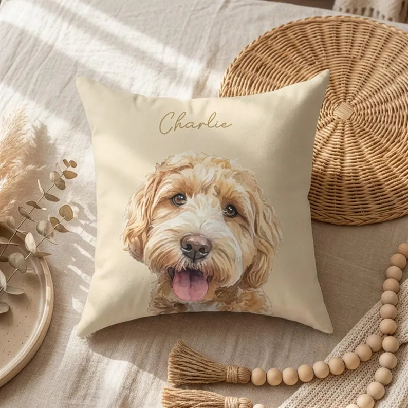 Custom Pet Pillow from photo Watercolor