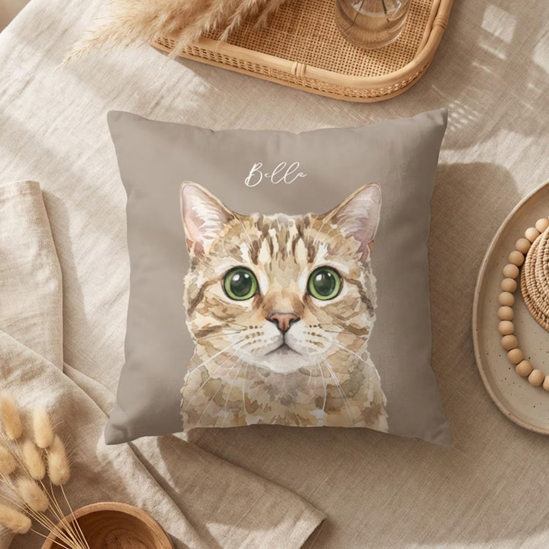 Custom Pet Pillow from photo Watercolor