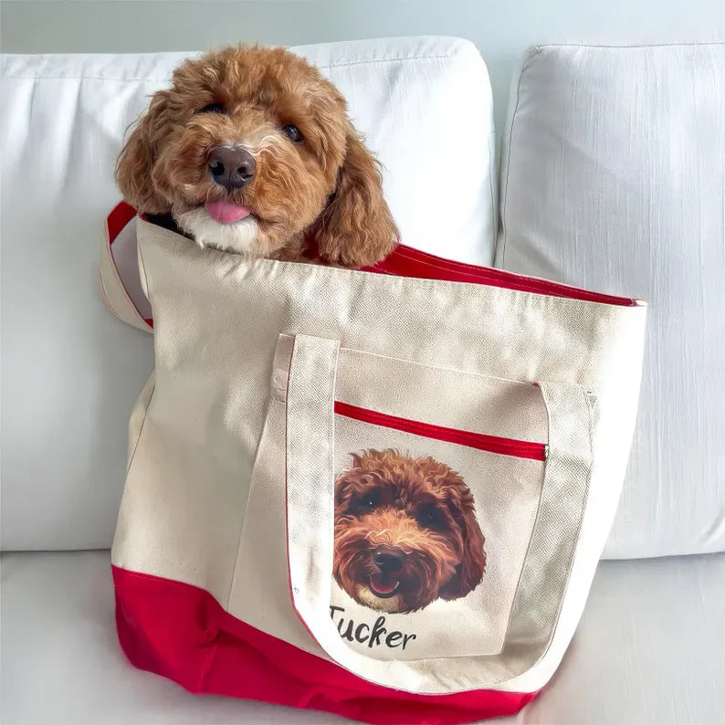 Custom Pet Zippered Canvas Shopping Tote Bag