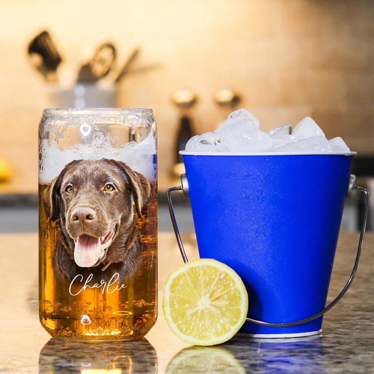 Custom Pet Beer Soda Can Glass with Bamboo Lid