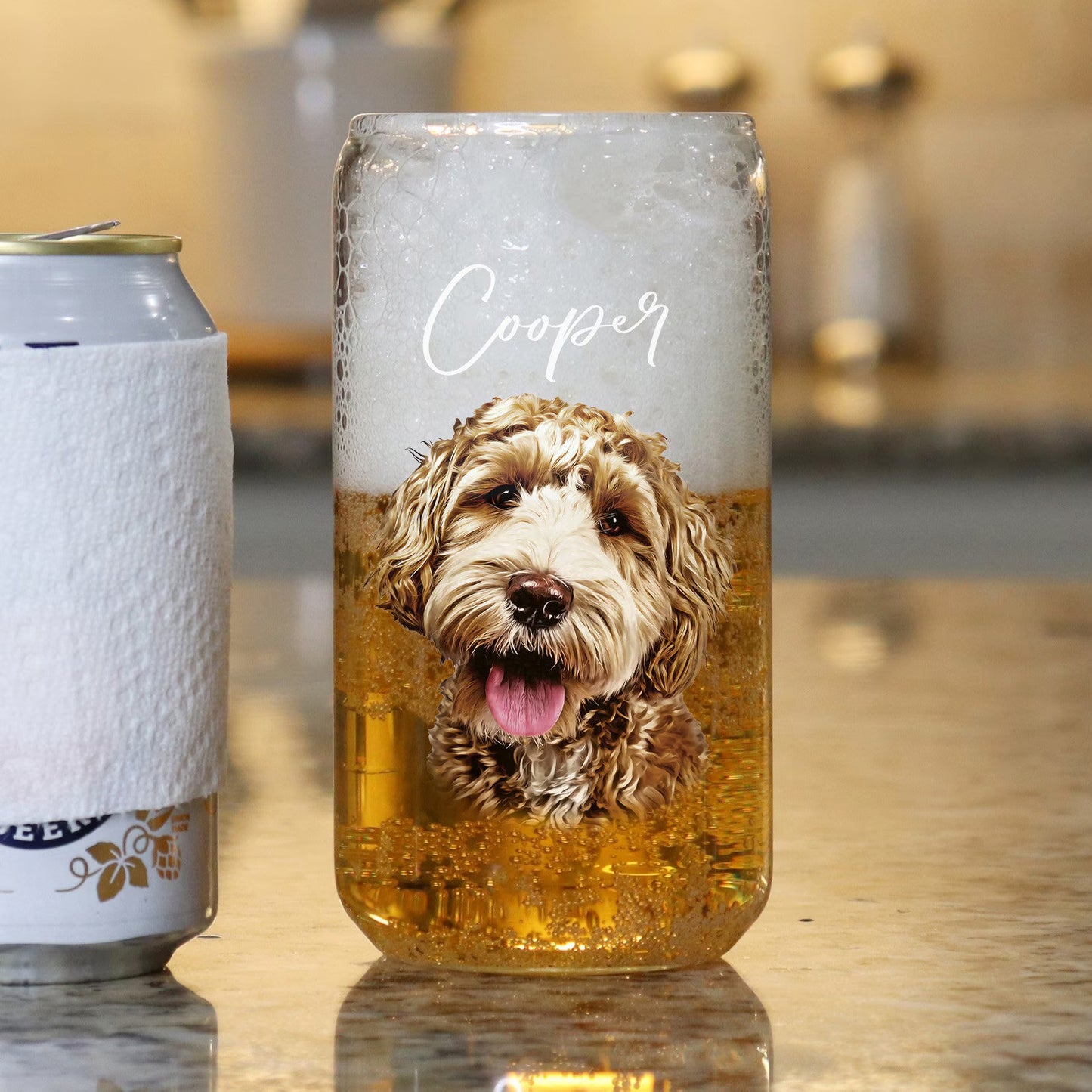 Custom Pet Beer Soda Can Glass with Bamboo Lid