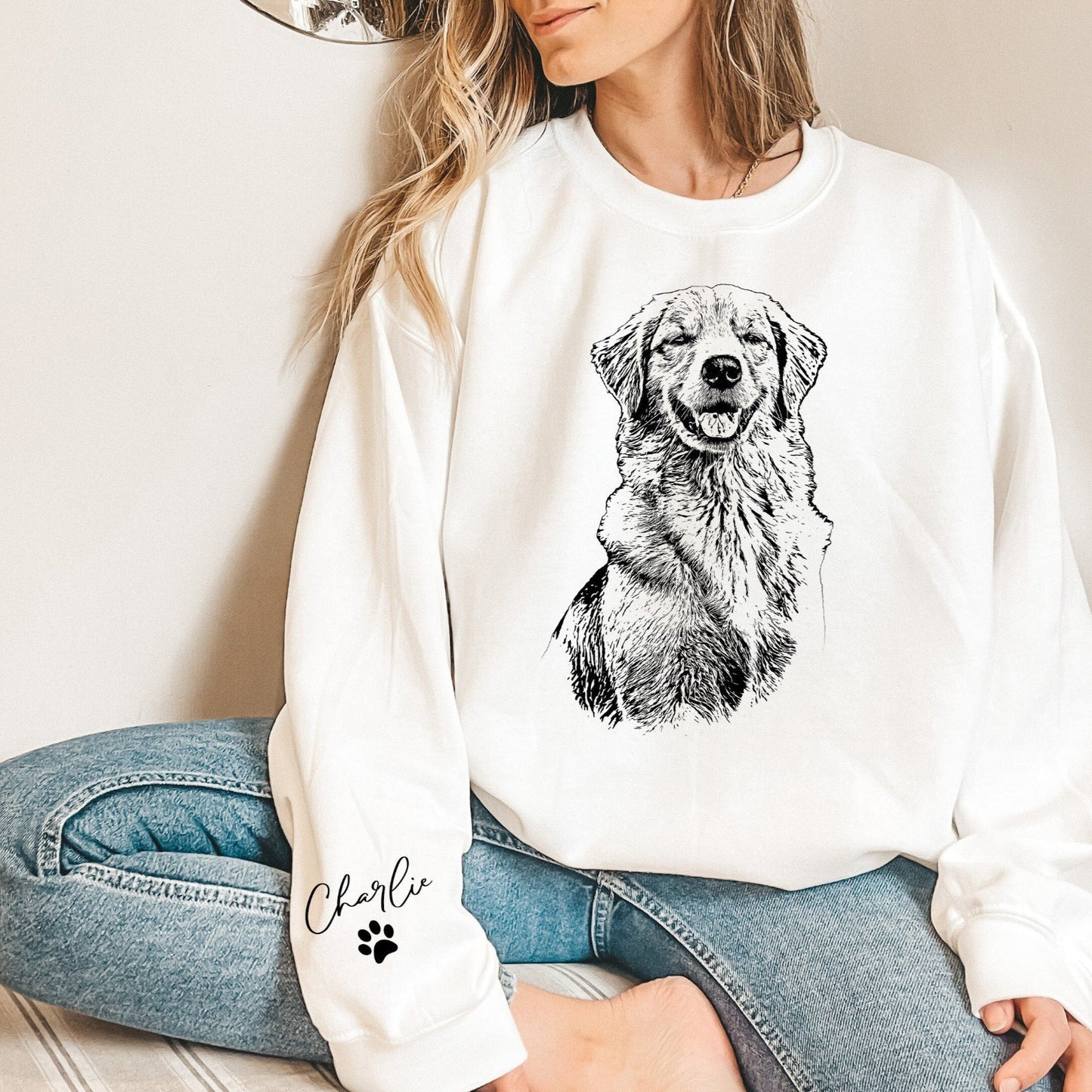 Custom Pet Crewneck Sweatshirt - Print On The Sleeves Option