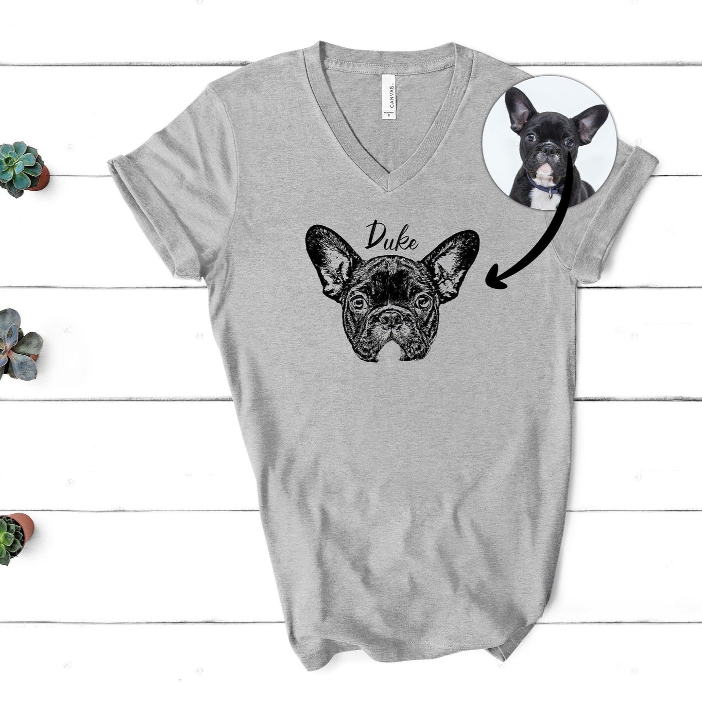 Custom Pet Portrait V-Neck T-Shirt