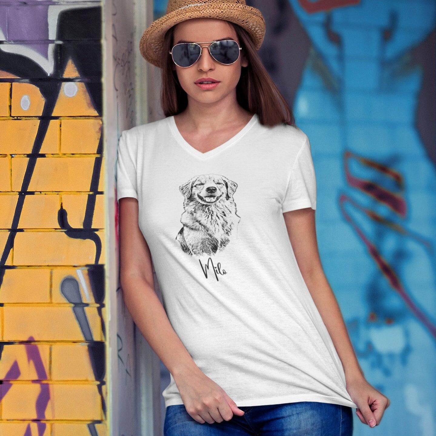 Custom Pet Portrait V-Neck T-Shirt