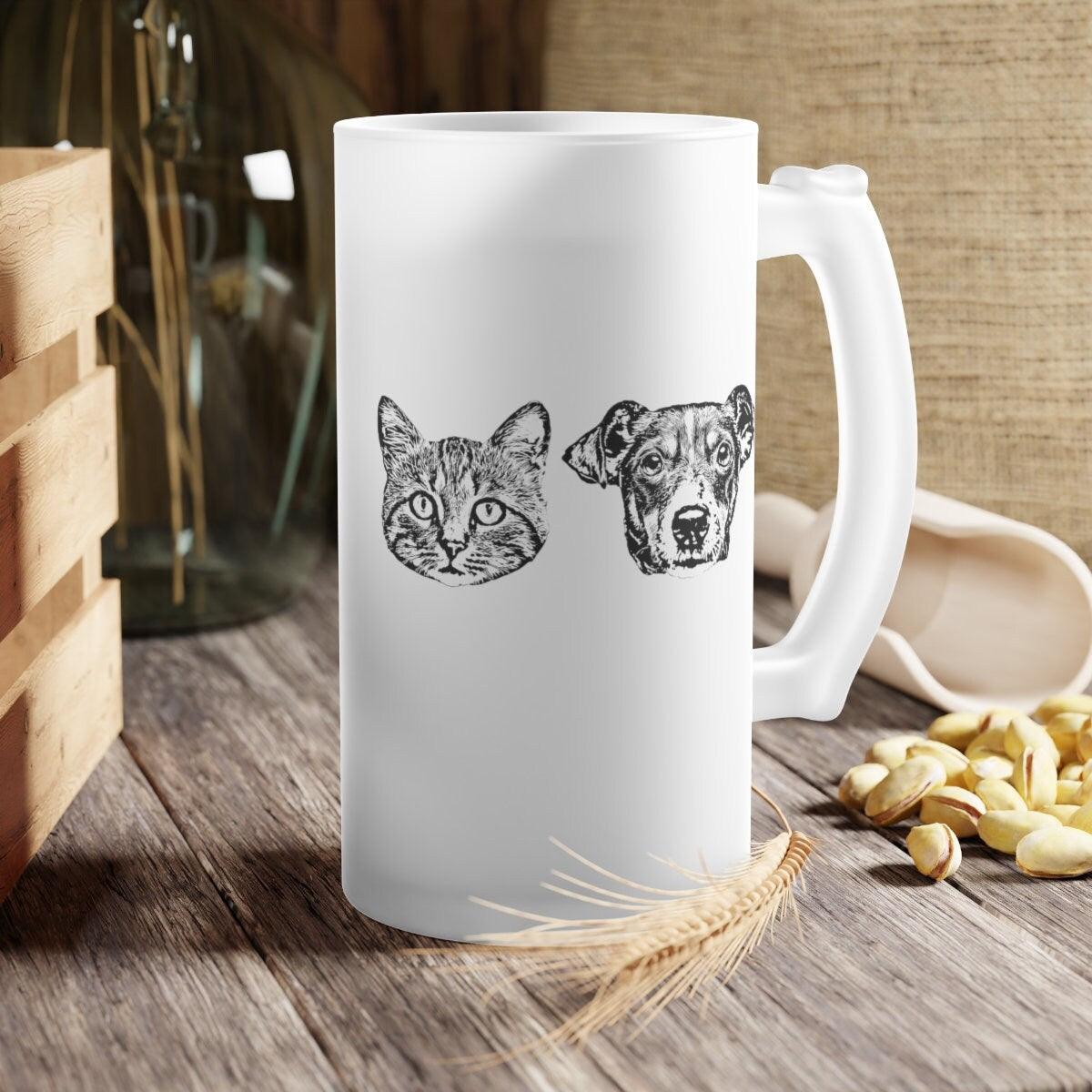 Custom Pet Portrait Frosted Beer Mug 16oz