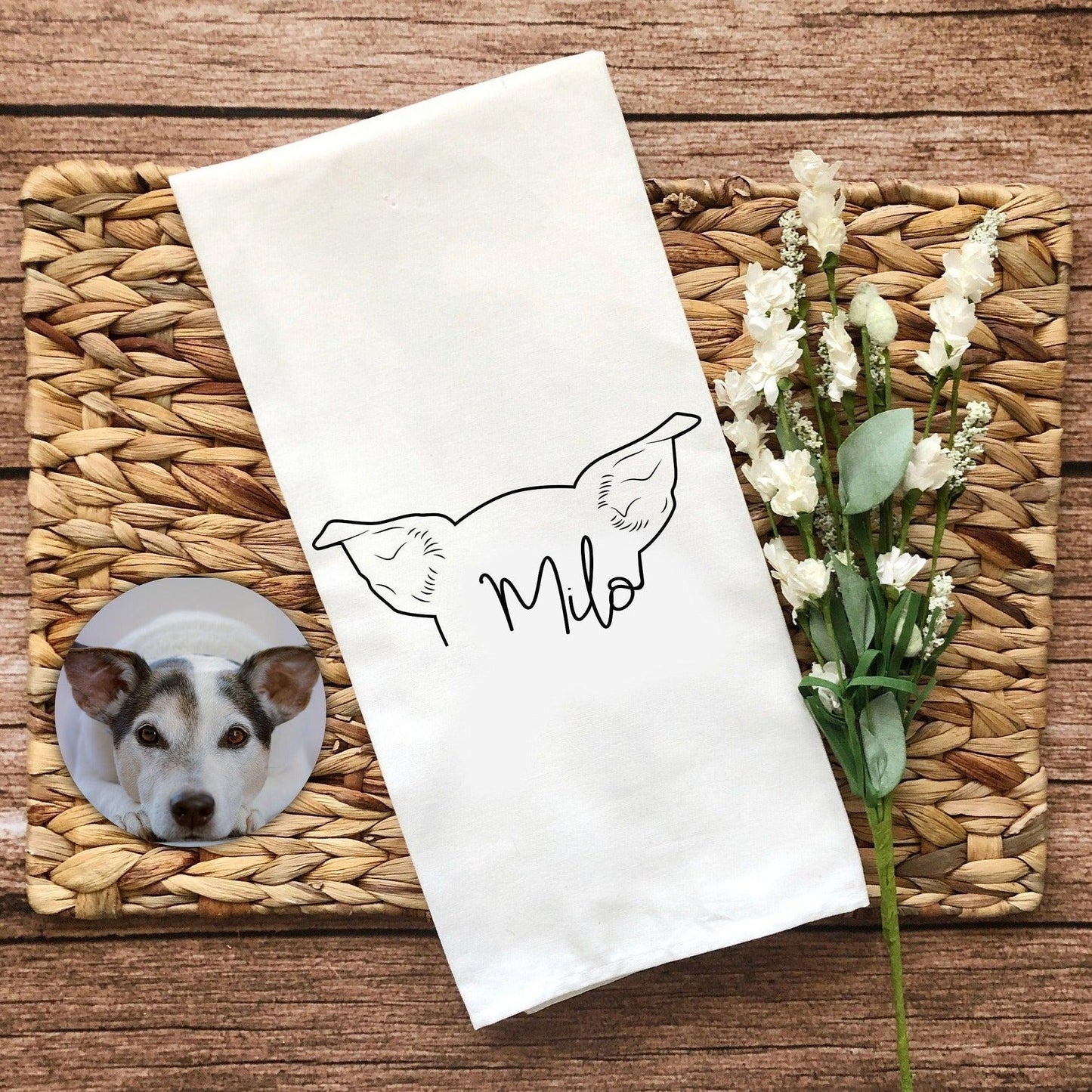 Custom Pet Ear Outline Tea Towel