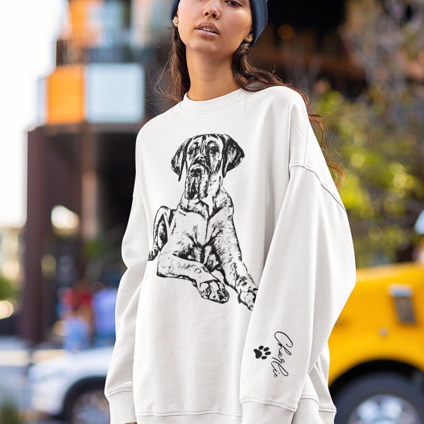 Custom Pet Crewneck Sweatshirt - Print On The Sleeves Option